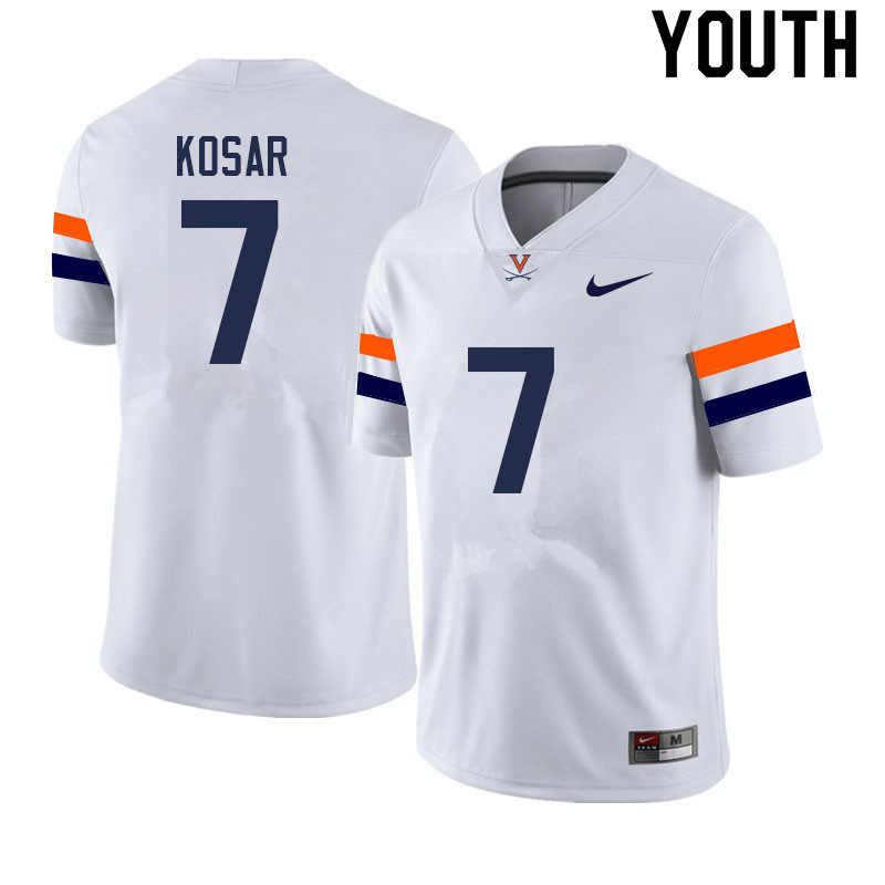 Youth #7 Mike Kosar Virginia Cavaliers College Football Jerseys Sale-White - Click Image to Close